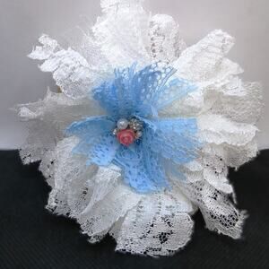 Vintage Lace Pin Handmade Flower Brooch Cream Blue Pink Pearl Feminine Girly NEW